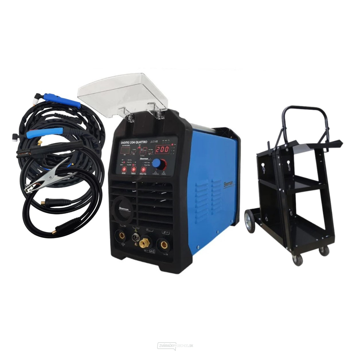 DIGITIG 204 QUATTRO Multifunkčná invertorová zváračka/TIG/MMA/PLAZMA + Káble + Horák + Vozík