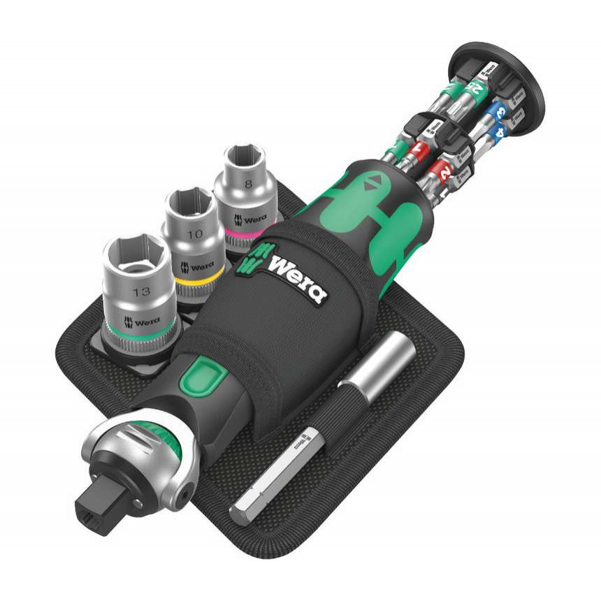Wera 004281 Kompaktná račňa 8009 Zyklop Pocket Set 2 s bitmi a nástrčkami (sada 18 dielov)