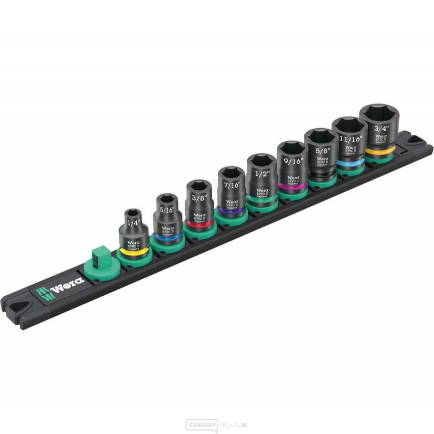 Wera 005452 Nástrčné hlavice 3/8" šesťhran 1/4 ÷ 3/4" Imperial Imperial 1, typ 9608 na koľajnici (sada 9 ks)