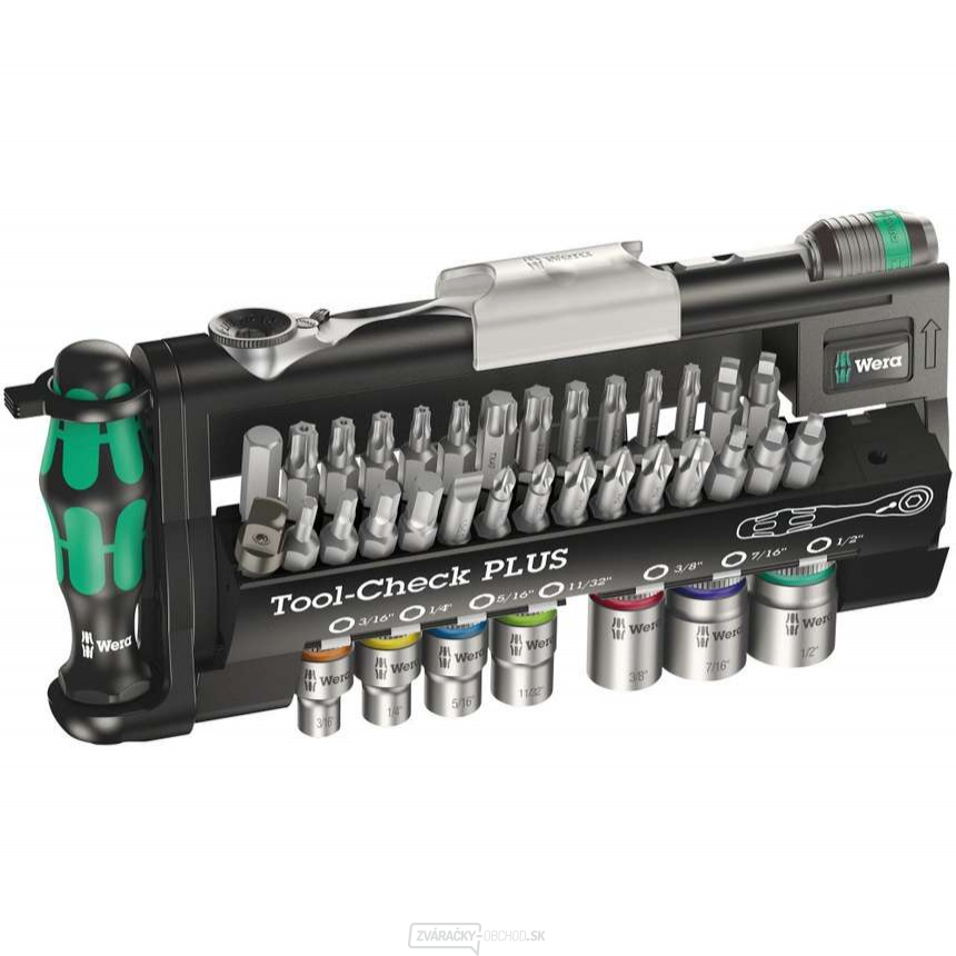 Wera 056491 1/4" Zyklop Tool-Check PLUS Imperial bity, nástrčné hlavice a račňa s držiakom 889/4/1 K (palcová sada 40 kusov)