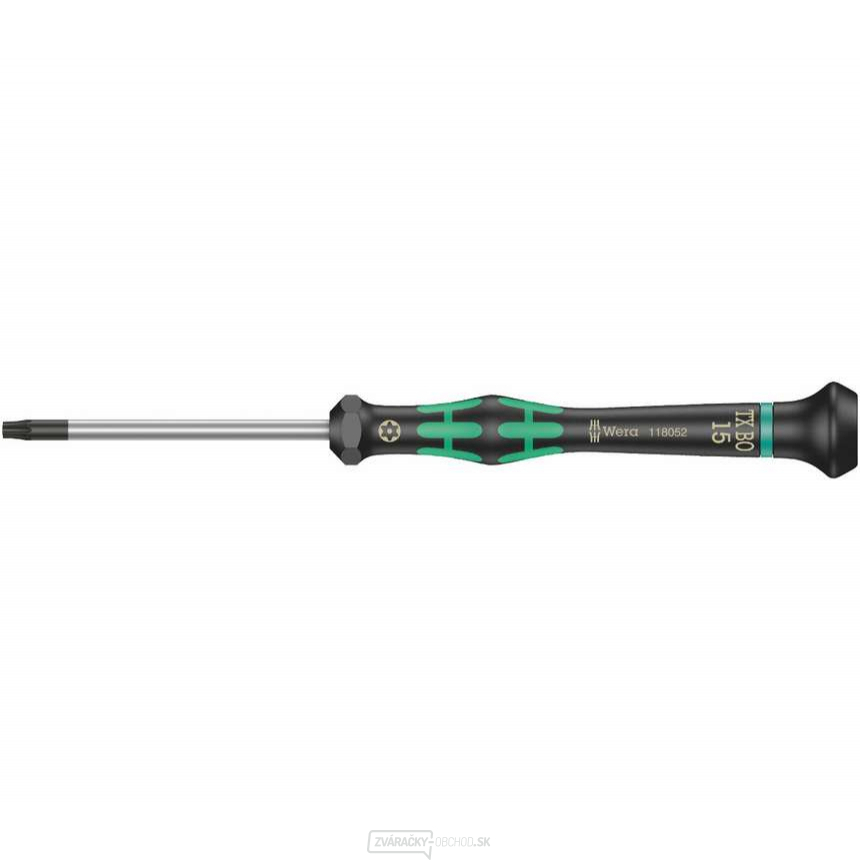 Wera 118052 TORX skrutkovač TX 15 BOx60 mm na použitie v elektronike Kraftform Micro typ 2067, s bezpečnostným kolíkom