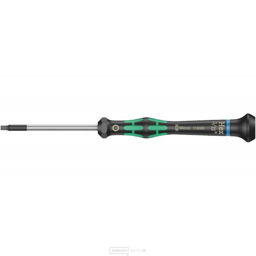 Wera 118080 Šesťhranný skrutkovač 3/32 "x60 mm na použitie v elektronike Kraftform Micro typ 2054, palec