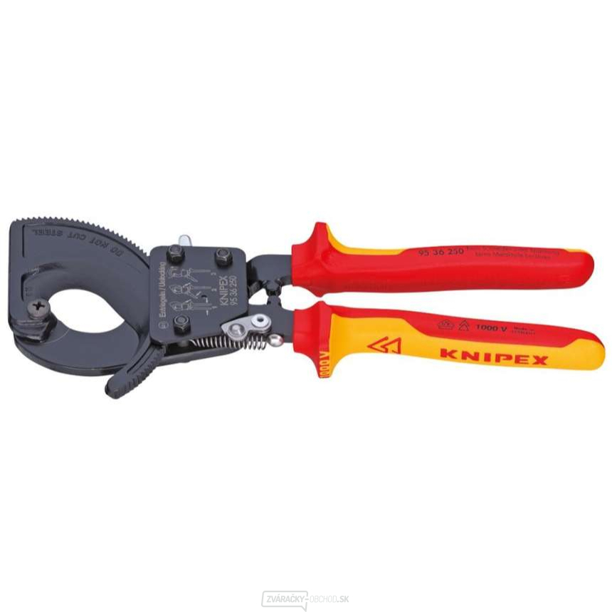 Káblové kliešte 250 mm KNIPEX 95 36 250 - 1000 V. Chrómované, viaczložkové VDE objímky Káblové kliešte 250 mm KNIPEX 95 36 250 - 1000 V. Chrómované, viaczložkové VDE objímky gallery main image