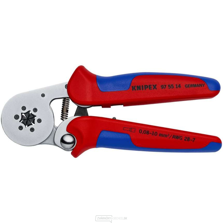 Samonastavovacie kliešte na lisovanie káblových koncoviek s bočným zasúvaním Samonastavovacie kliešte na lisovanie káblových koncoviek s bočným zasúvaním gallery main image