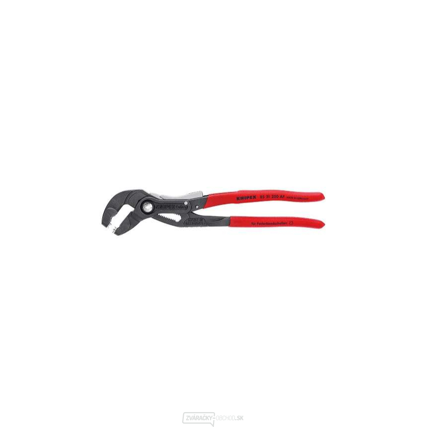Kliešte na hadicové spony KNIPEX 85 51 250 AF, 250 mm - uzamykateľné, protišmyková rukoväť, atramentovo sivé fosfátované