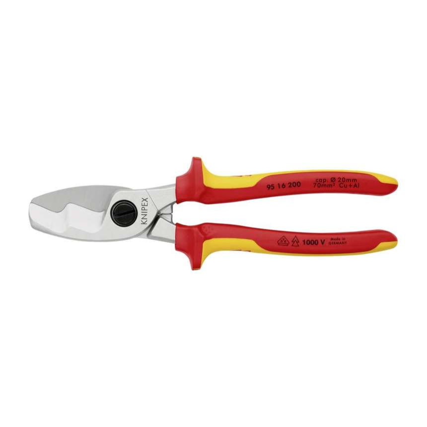 Káblové nožnice 200 mm, VDE 1000V. KNIPEX 95 16 200 - chrómované, viaczložkové objímky