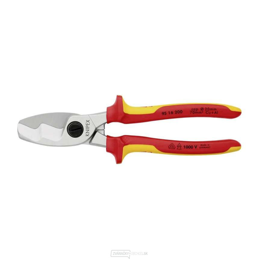 Káblové nožnice 200 mm, VDE 1000V. KNIPEX 95 16 200 - chrómované, viaczložkové objímky