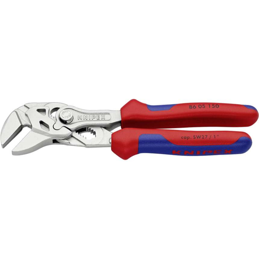 Kliešte, kliešťový kľúč 150 mm, Knipex 86 05 150 - chrómované, viackomponentné rukoväte