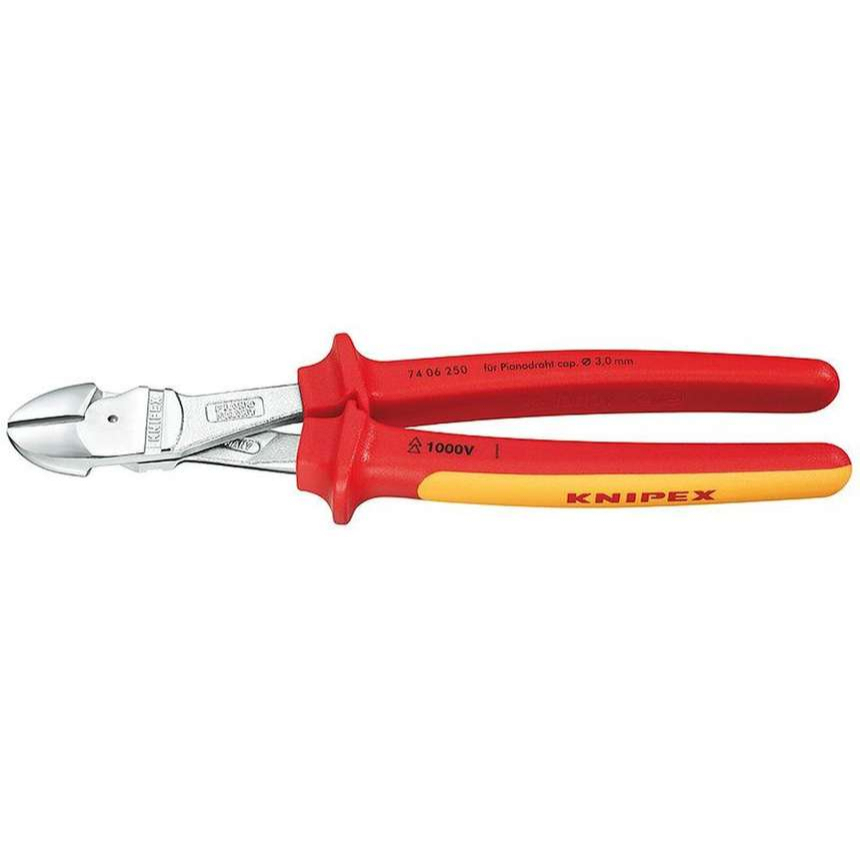 Výkonné bočné frézy 250 mm KNIPEX 74 06 250 - 1000 V. Chrómované, viaczložkové VDE puzdrá