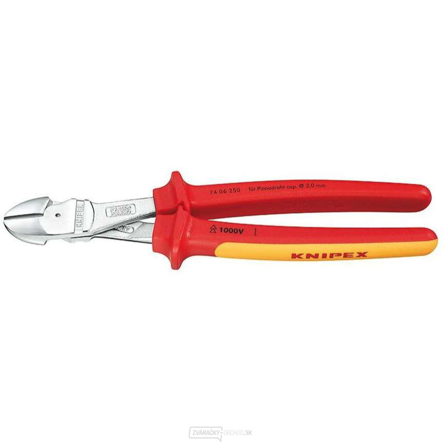 Výkonné bočné frézy 250 mm KNIPEX 74 06 250 - 1000 V. Chrómované, viaczložkové VDE puzdrá