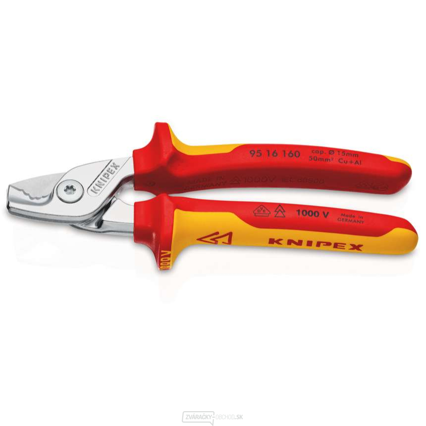 Izolované nožnice na káble s viaczložkovými puzdrami KNIPEX 160 mm VDE Izolované nožnice na káble s viaczložkovými puzdrami KNIPEX 160 mm VDE gallery main image