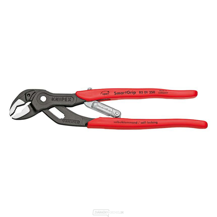 Kliešte SmartGrip 250 mm s automatickým nastavením. Knipex 85 01 250 - DIN ISO 8976 - leštená hlava, plastové rukoväte