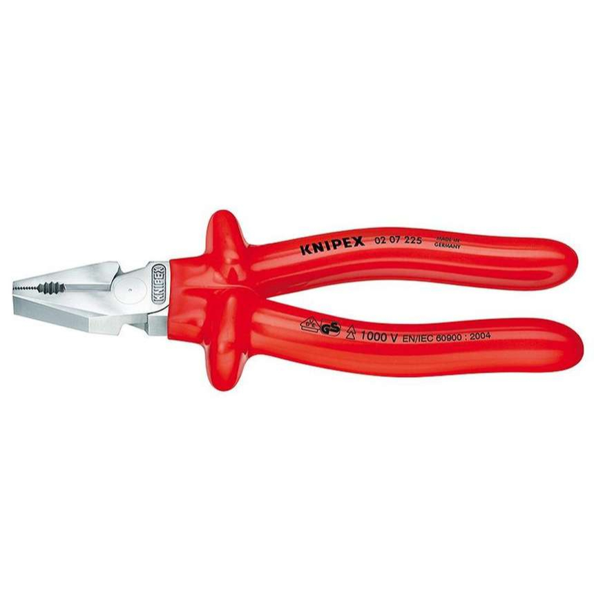 Silové kombinované kliešte 225 mm - VDE 1000V. KNIPEX 02 07 225 - chrómované, izolované proti ponoreniu