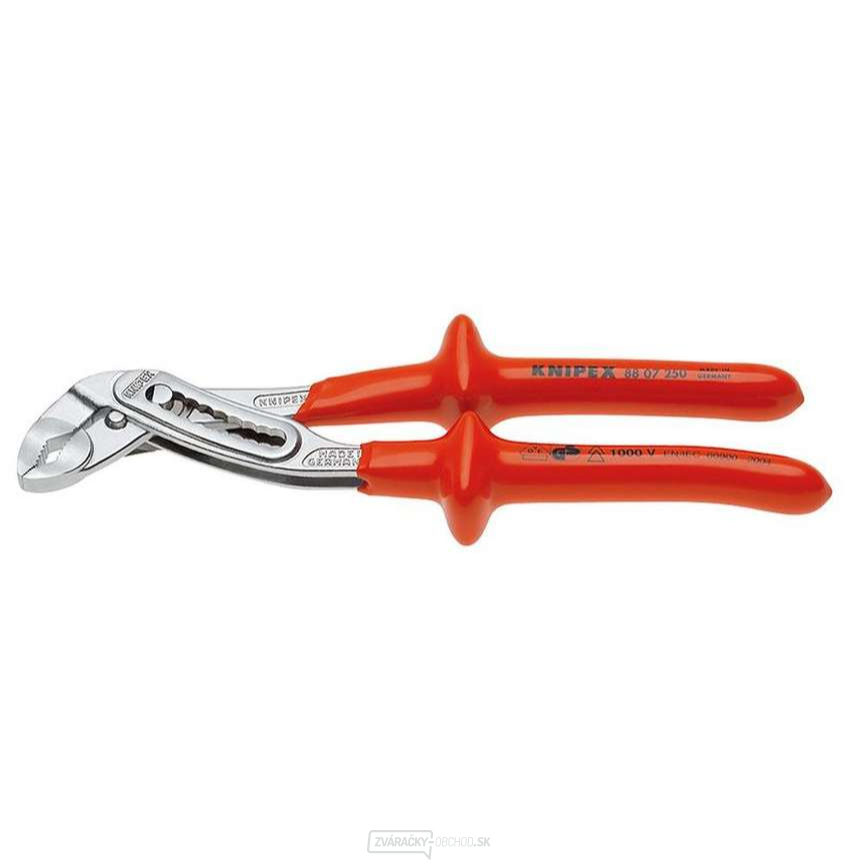 Aligátorové inštalatérske kliešte 250 mm - 1000 V. KNIPEX 88 07 250 - chrómované, VDE - izolácia ponorením do kúpeľa