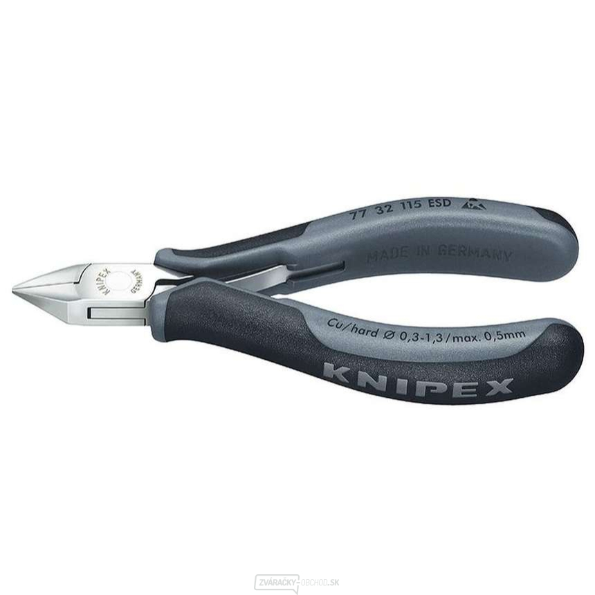 Bočné frézy na elektroniku 115 mm KNIPEX 77 32 115 ESD - leštená hlava, viaczložkové puzdrá Bočné frézy na elektroniku 115 mm KNIPEX 77 32 115 ESD - leštená hlava, viaczložkové puzdrá gallery main image