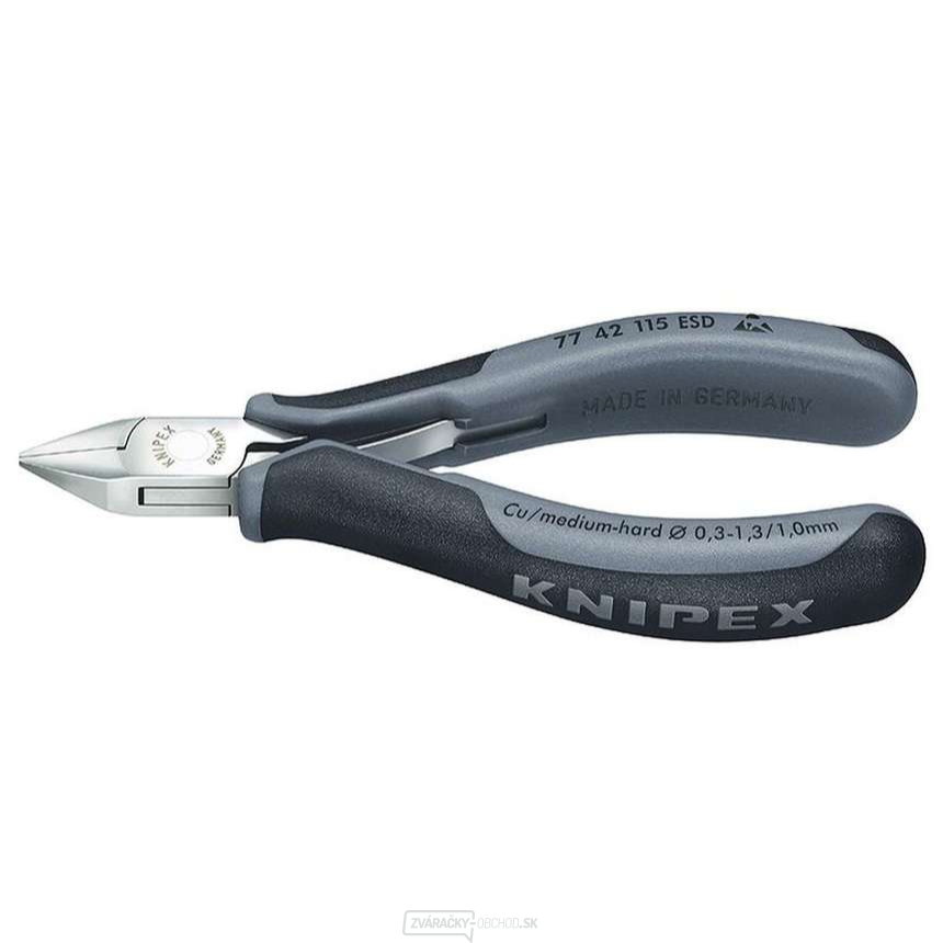 Bočné frézy na elektroniku 115 mm KNIPEX 77 42 115 ESD - leštená hlava, viaczložkové puzdrá