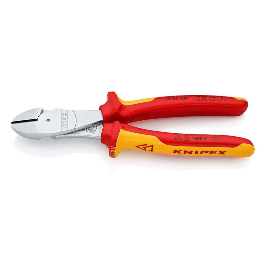 Výkonné bočné frézy 200 mm KNIPEX 74 06 200 - 1000 V. Chrómované, viaczložkové VDE puzdrá