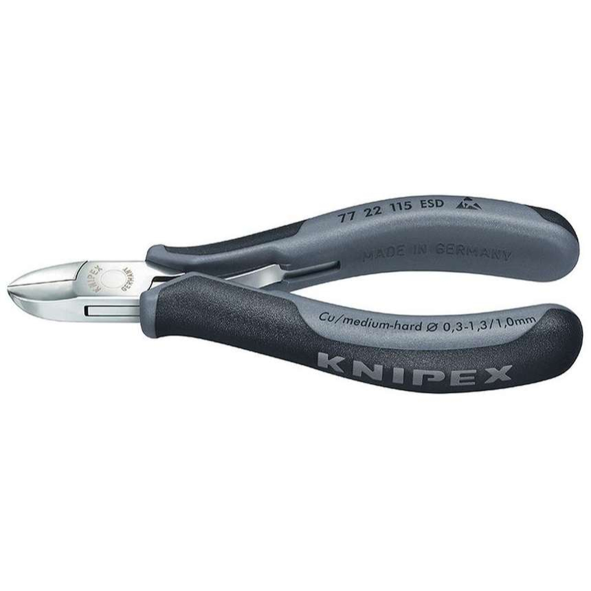 Bočné frézy na elektroniku 115 mm KNIPEX 77 22 115 ESD - leštená hlava, viaczložkové puzdrá