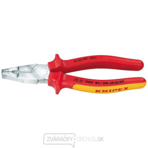 Kombinované kliešte 190 mm - 1000 V. KNIPEX 01 06 190 - chrómované, viaczložkové VDE objímky Kombinované kliešte 190 mm - 1000 V. KNIPEX 01 06 190 - chrómované, viaczložkové VDE objímky gallery main image