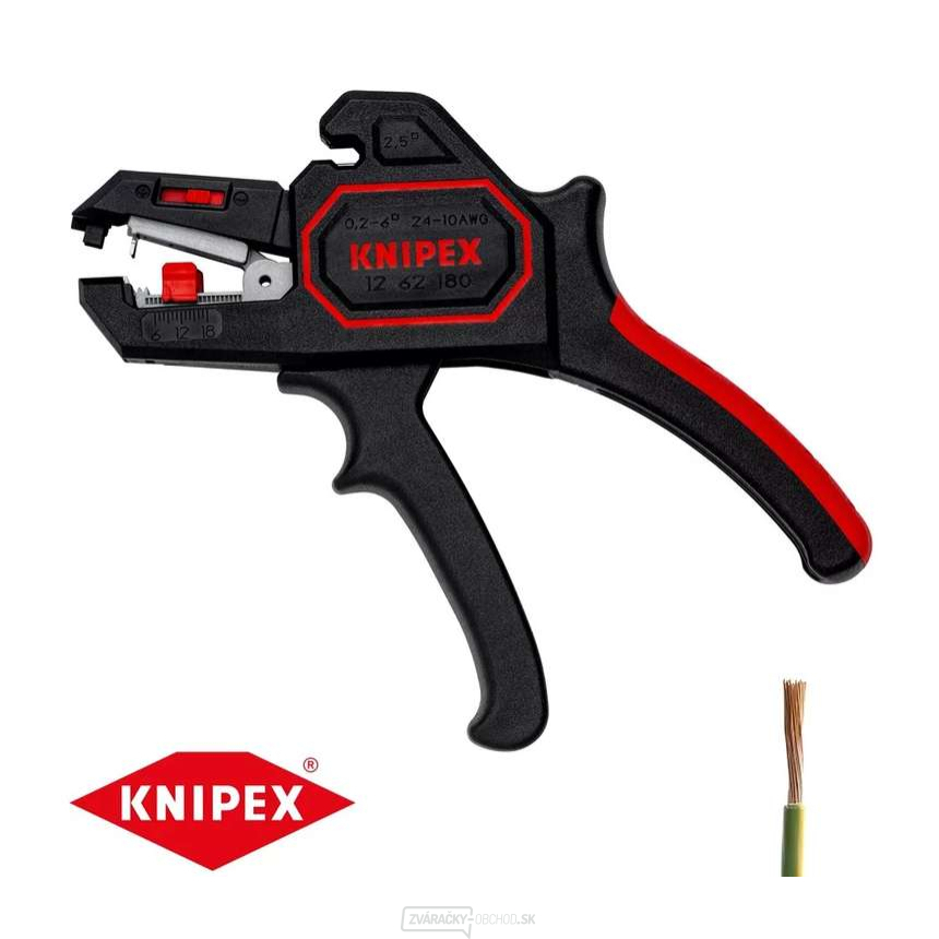Samonastavovacie kliešte na odizolovanie 180 mm. KNIPEX 12 62 180 - leštená hlava, viaczložkové puzdrá