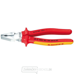 Silové kombinované kliešte 225 mm - VDE 1000V. KNIPEX 02 06 225 - chrómované, viaczložkové objímky Silové kombinované kliešte 225 mm - VDE 1000V. KNIPEX 02 06 225 - chrómované, viaczložkové objímky gallery main image