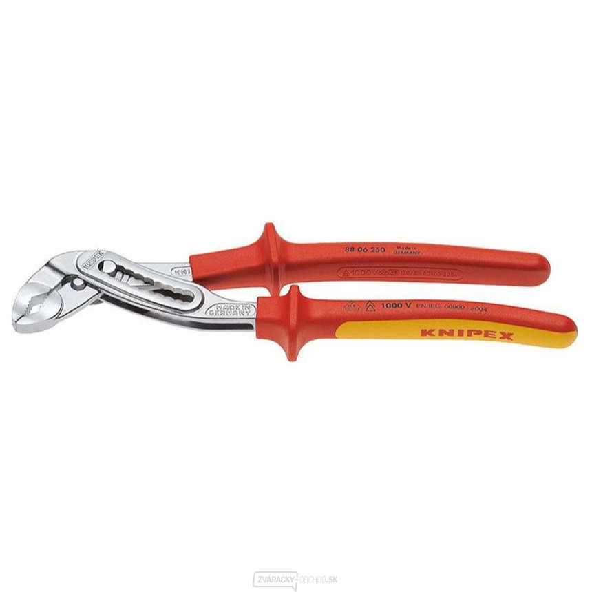 Inštalatérske kliešte Aligator 250 mm KNIPEX 88 06 250 - 1000V. Chrómované, viaczložkové VDE objímky