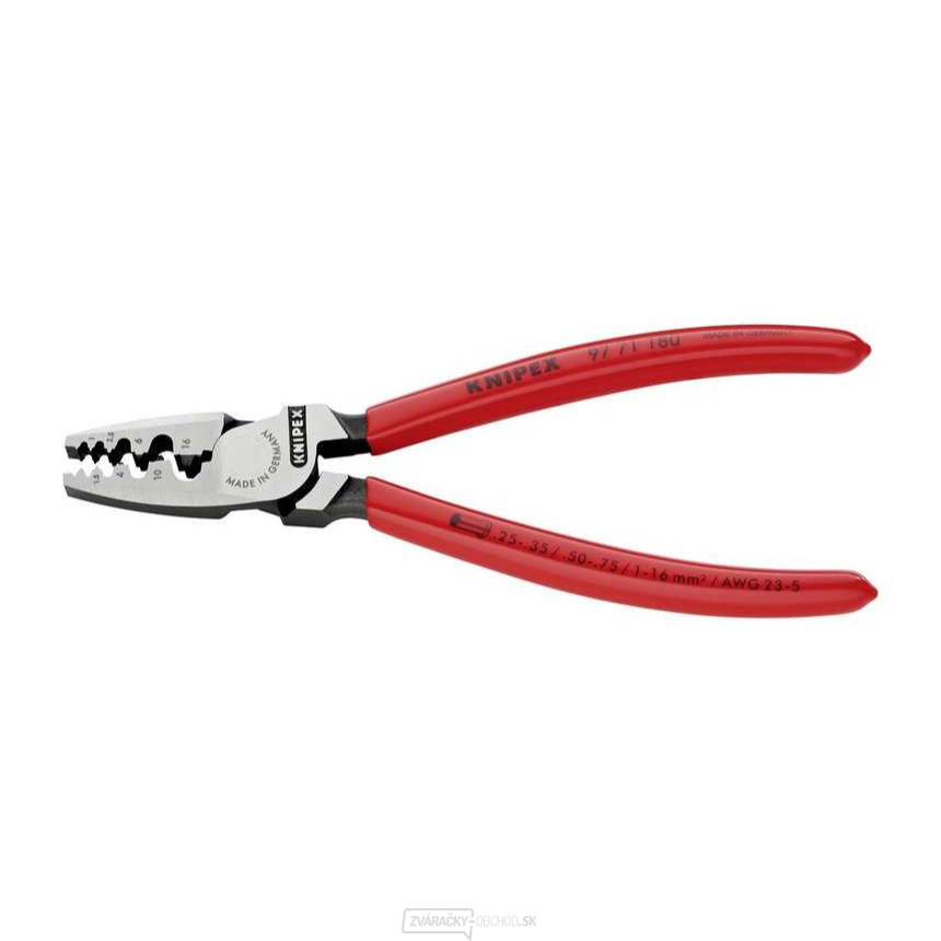 Krimpovacie kliešte KNIPEX 97 71 180 pre koncové objímky 180 mm - leštená hlava, plastové objímky