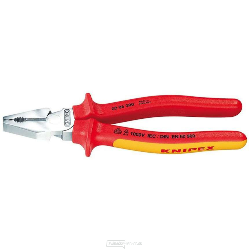Silové kombinované kliešte 200 mm - VDE 1000V. KNIPEX 02 06 200 - chrómované, viaczložkové objímky