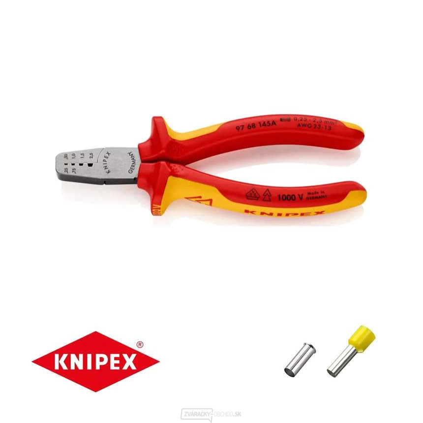Krimpovacie kliešte 145 mm na koncové objímky Knipex 97 68 145 A Krimpovacie kliešte 145 mm na koncové objímky Knipex 97 68 145 A gallery main image