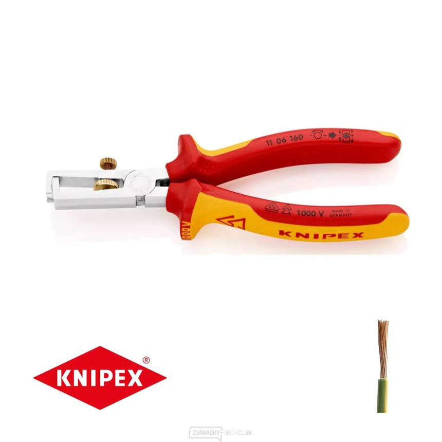 Odstraňovacie kliešte 160 mm - 1000 V. KNIPEX 11 06 160 - chrómované, viaczložkové VDE objímky Odstraňovacie kliešte 160 mm - 1000 V. KNIPEX 11 06 160 - chrómované, viaczložkové VDE objímky gallery main image