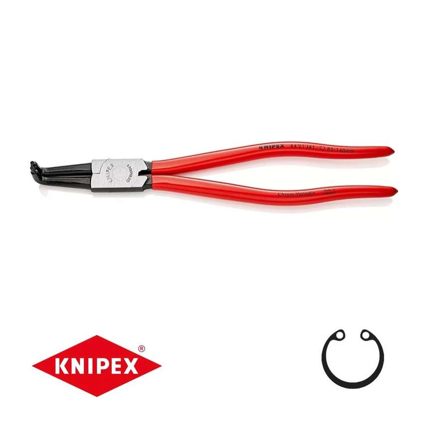 Kliešte na poistné krúžky 300 mm, vnútorne zahnuté. Knipex 44 21 J41 - DIN 5256 D. Leštené, potiahnuté plastom