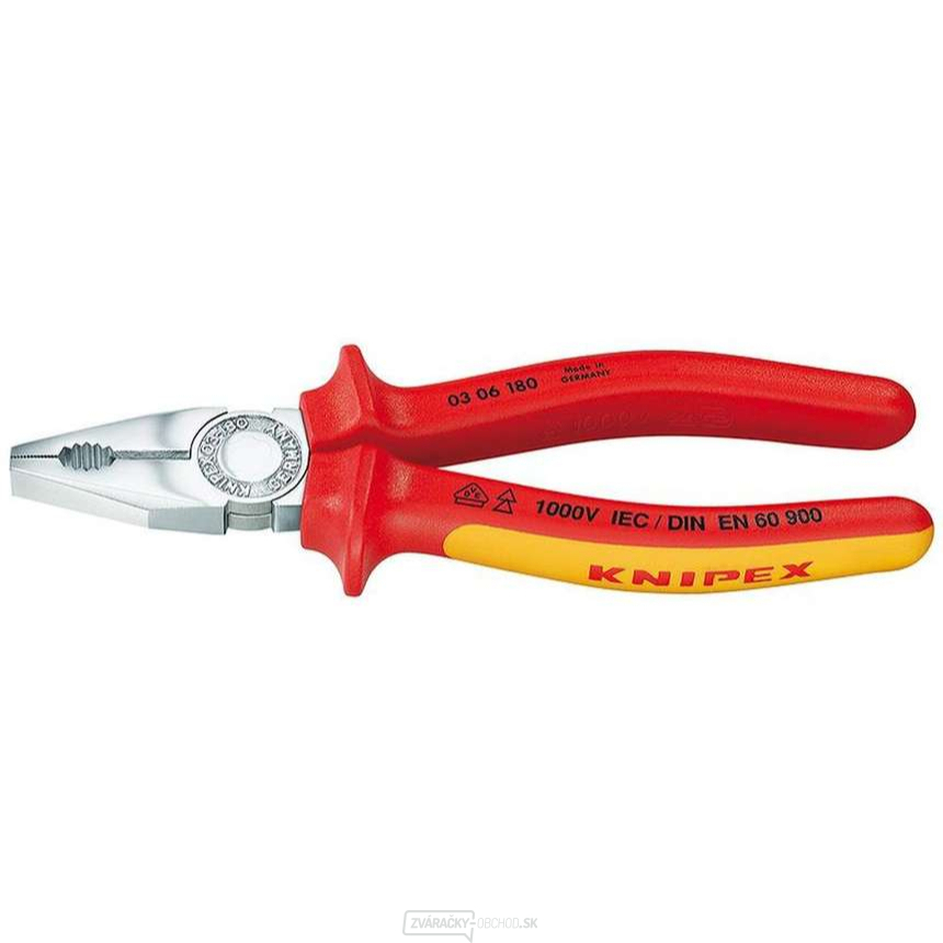 Kombinované kliešte 200 mm. KNIPEX 03 06 200 - 1000V. Chrómované, viaczložkové VDE objímky