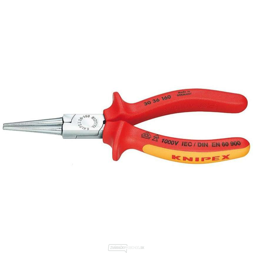 Polkruhové kliešte typu Langbeck (s predĺženými čeľusťami) 160 mm - 1000 V. KNIPEX 30 36 160 - chrómované, viaczložkové objímky VDE