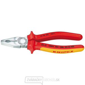 Kombinované kliešte 160 mm - 1000 V. KNIPEX 03 06 160 - chrómované, viaczložkové VDE objímky Kombinované kliešte 160 mm - 1000 V. KNIPEX 03 06 160 - chrómované, viaczložkové VDE objímky gallery main image