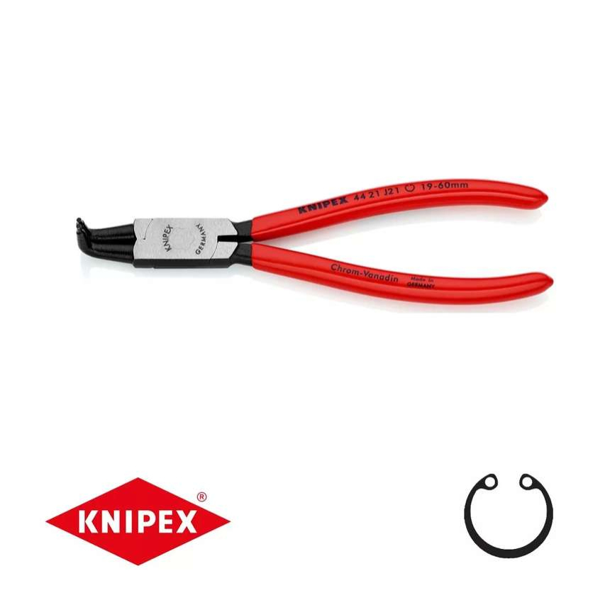 Kliešte na poistné krúžky 170 mm, vnútorne zahnuté. Knipex - 44 21 J21 - DIN 5256 D. Leštené, potiahnuté plastom