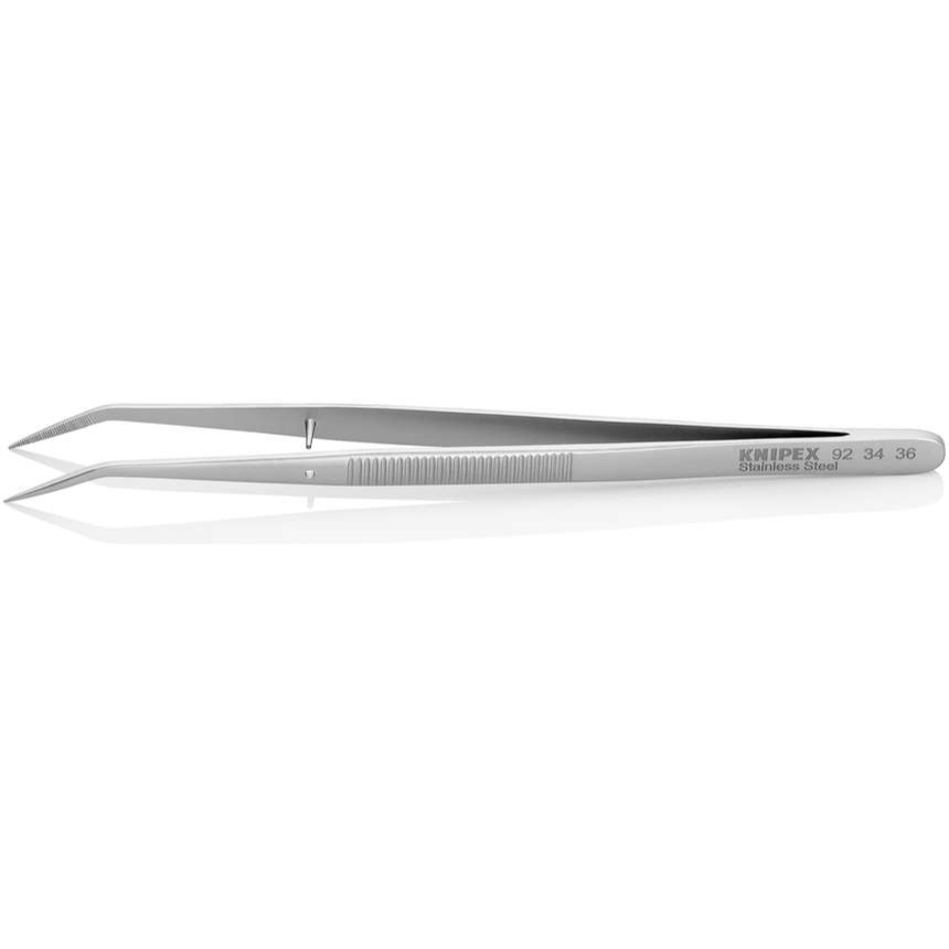 Presná pinzeta, zahnutá s vodiacim kolíkom 155 mm, Knipex 92 34 36