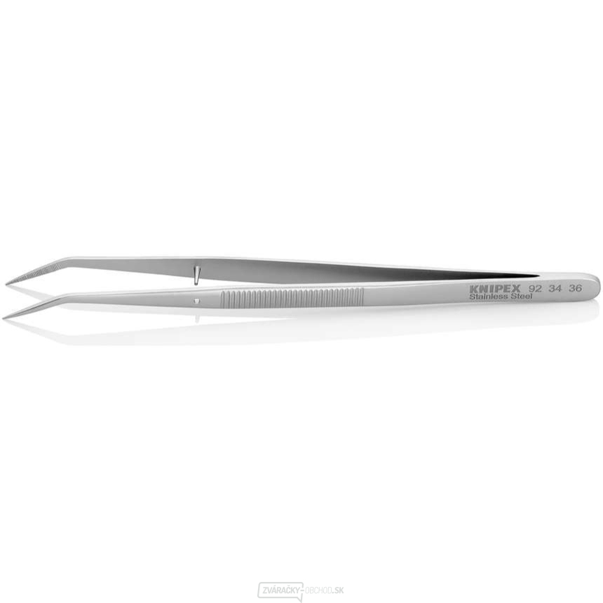Presná pinzeta, zahnutá s vodiacim kolíkom 155 mm, Knipex 92 34 36