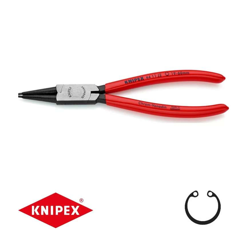 Kliešte na poistné krúžky 180 mm, vnútorné rovné. Knipex - 44 11 J2 - DIN 5265 C. Leštené, potiahnuté plastom