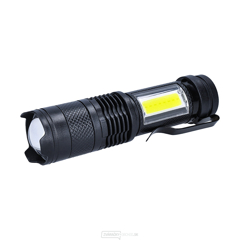 Solight LED nabíjacie vreckové svietidlo so zoomom, 100lm + 70lm, Li-Ion, USB, čierna