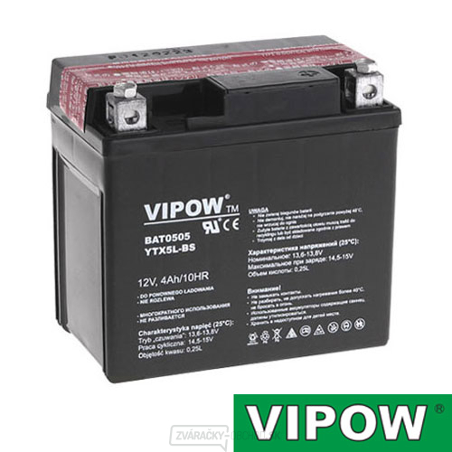 Batéria motocyklová 12V 4Ah Vipow YTX5L-BS