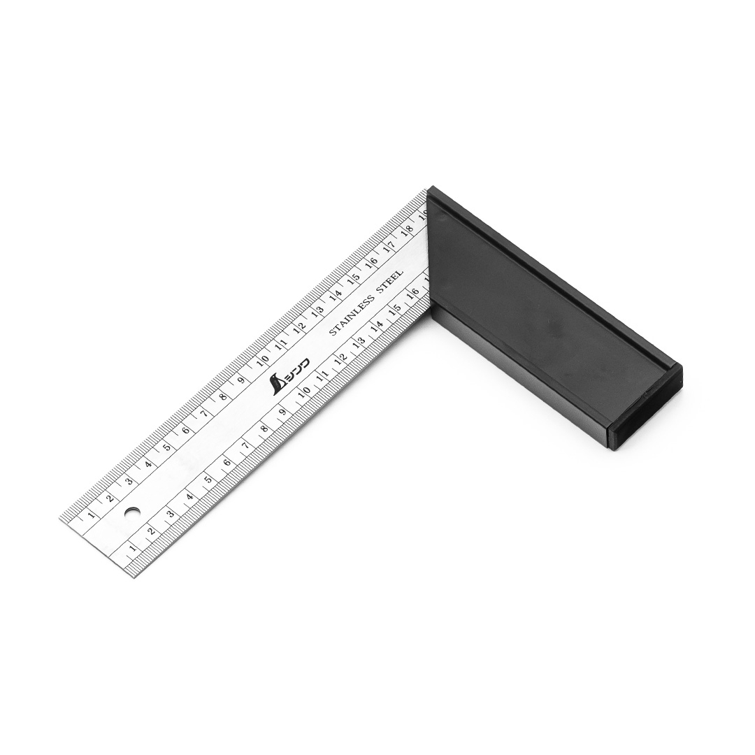 Nerezový uholník SHINWA s robustnou hliníkovou základňou so stupnicou - 200 mm