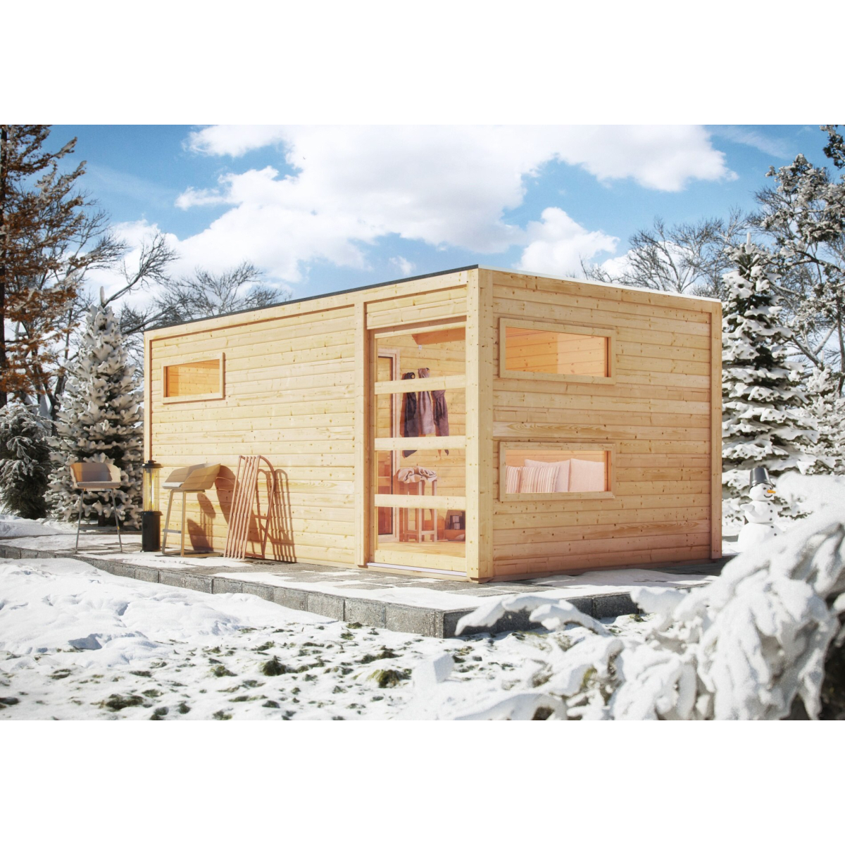 Fínska sauna KARIBU HYGGE (86314) natur s predsieňou LG1977