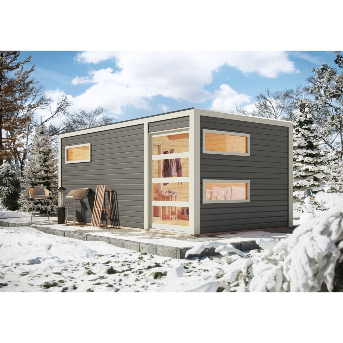 Fínska sauna KARIBU HYGGE (86313) terragrau s predsieňou LG1978