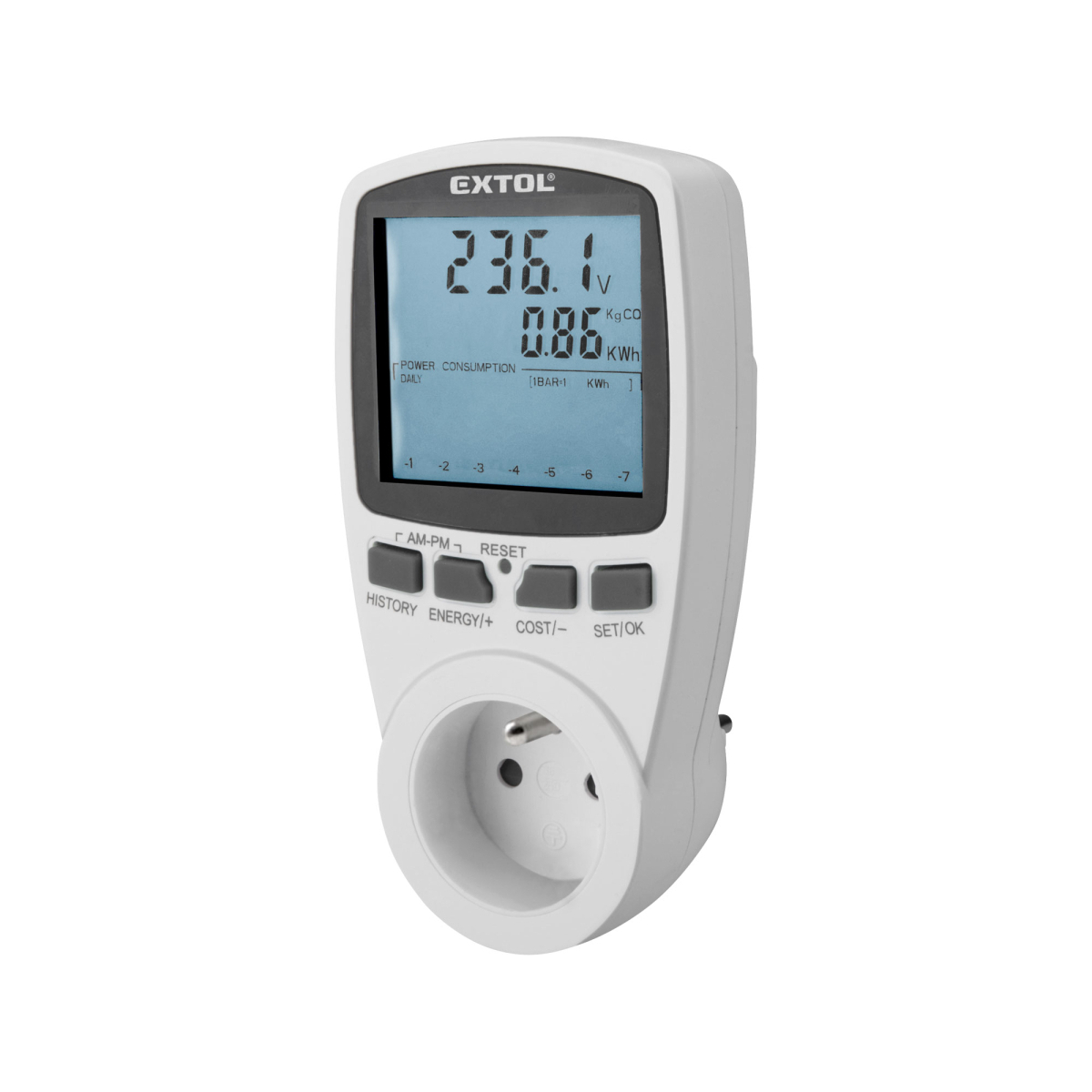 EXTOL PREMIUM Merač spotreby el. energie - wattmeter, kW, kWh, V, A, Hz 8831260