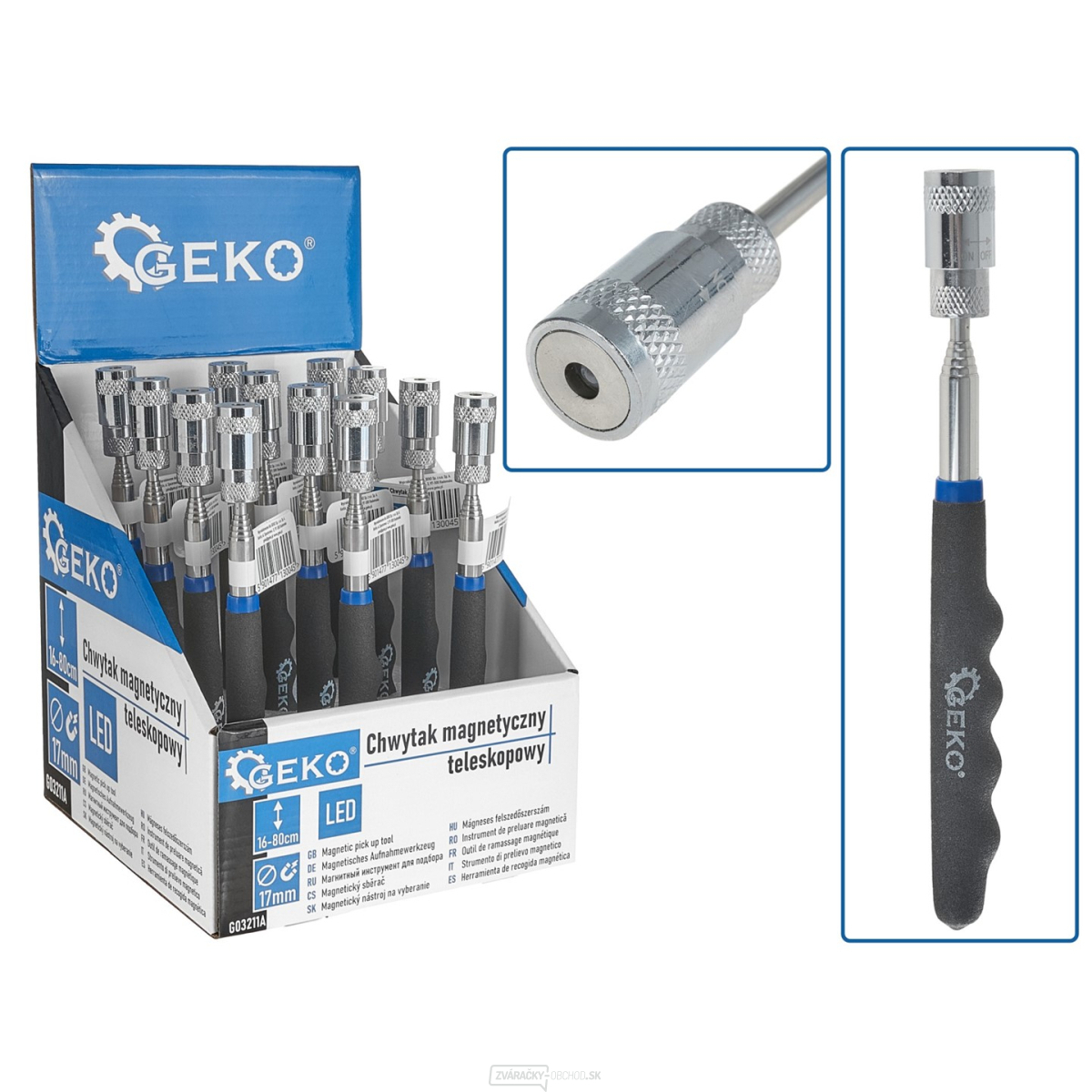 Magnetické teleskopické chápadlo+ LED 80cm - vystavený box (12/48)