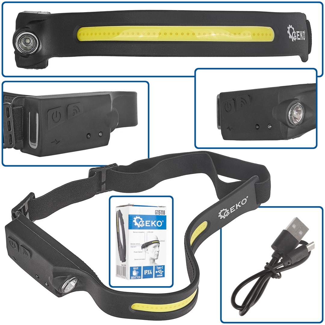 Čelovka so senzorom pohybu LED COB 3W + 1W XPE 1200mAh 350lm IPX4 (100)