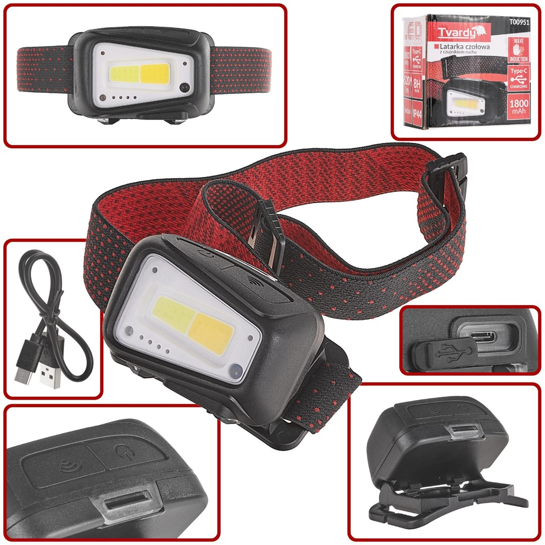 Čelovka so senzorom pohybu LED COB 8W (5W+3W) 1800mAh 520lm IP44 (100)