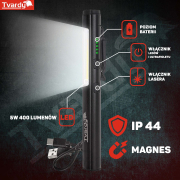 Inšpekčná dielenská lampa s magnetom LED COB 5W + 3W UV laser 800mAh 400lm IP44 (100) náhled