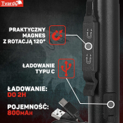 Inšpekčná dielenská lampa s magnetom LED COB 5W + 3W UV laser 800mAh 400lm IP44 (100) náhled