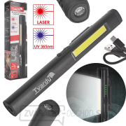 Inšpekčná dielenská lampa s magnetom LED COB 5W + 3W UV laser 800mAh 400lm IP44 (100) gallery main image